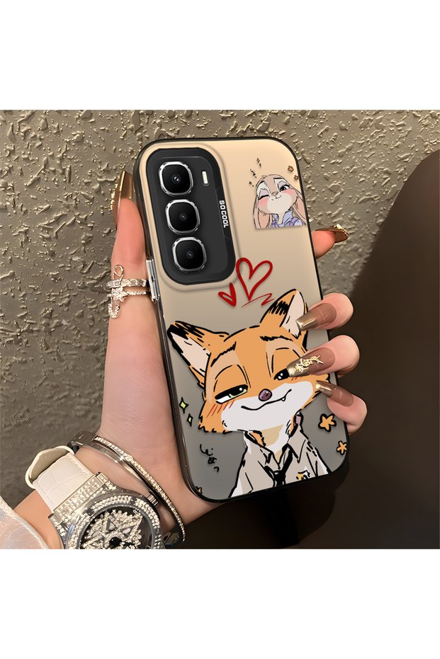 Infinix Hot 60 Pro Compatible Heart-Themed Fox Rabbit Printed Case, Matching Finish for Friends and Couples