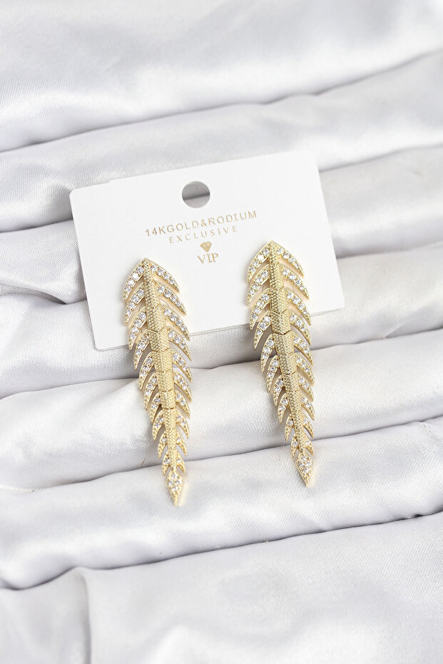 Brass Gold Color Herringbone Model Zircon Stone Women's Earrings