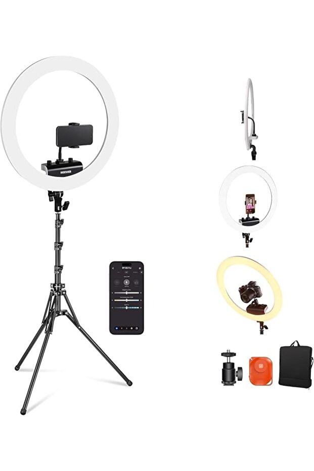 Professional 18 Inch Ring Light with Tripod Stand Holder, 45W Remote Shutter App Control, Vid