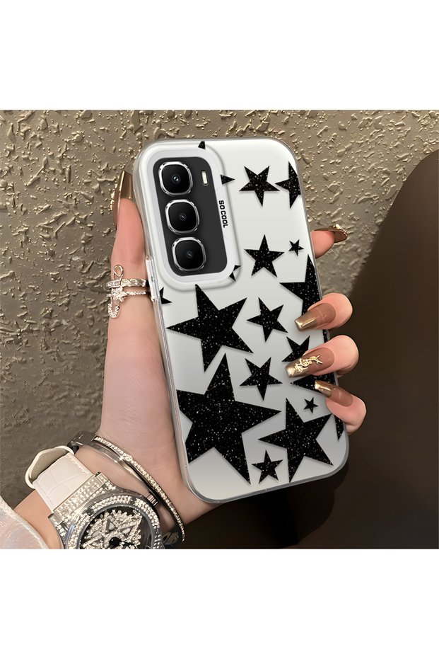 Infinix Hot 60 Pro Plus Compatible High-Quality Flat Print Black Star Pattern Cool Silicone Case