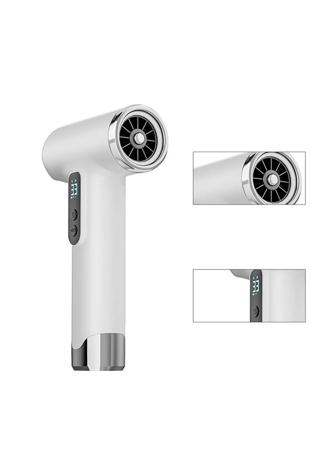 Wireless hair dryer, portable hair dryer with LED display, 100,000 RPM, 18W fast charging, 200W power delivery, 15600mAh battery, white.