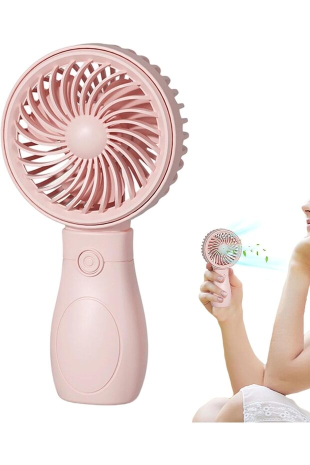 Portable mini handheld fan, three adjustable wind speeds, low noise, USB rechargeable, for indoor and outdoor use in home, office, and school.