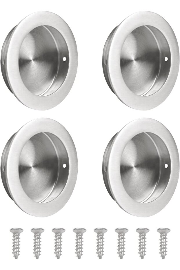 2.7-inch round integrated door handle 4-Piece Set - SS round side-hole recessed sliding handle - For doors - cabinets - drawers - wardrobes