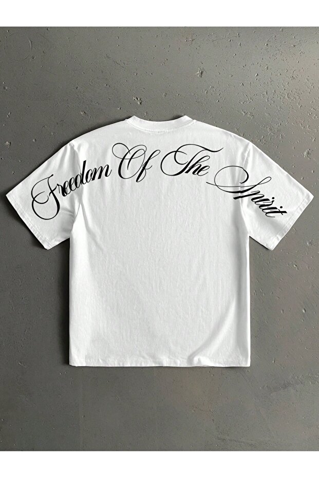 Freedom of the Spirit Printed White Oversize Unisex T-Shirt Basic Comfortable Fit Daily Tshirt