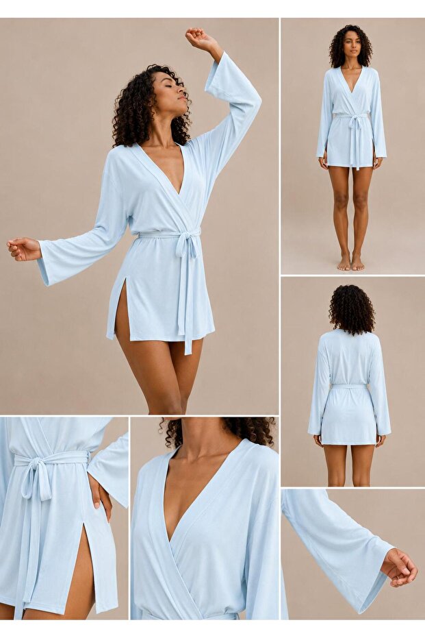 Cotton Kimono Robe and Cardigan - Plain V-Neck Regular Fit Beach and Home Wear