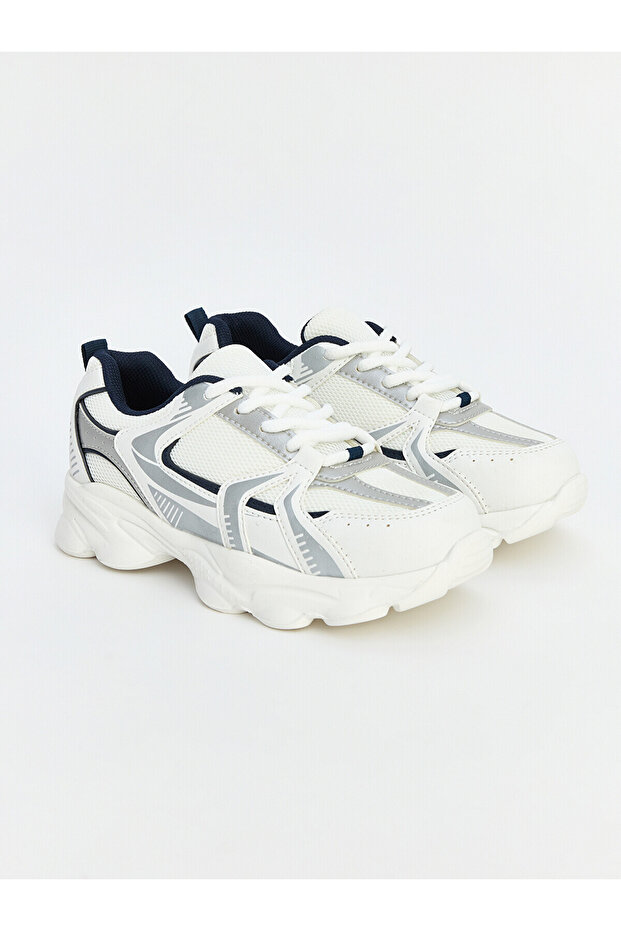 White Thick Sole Mesh Girls' Sports Shoes