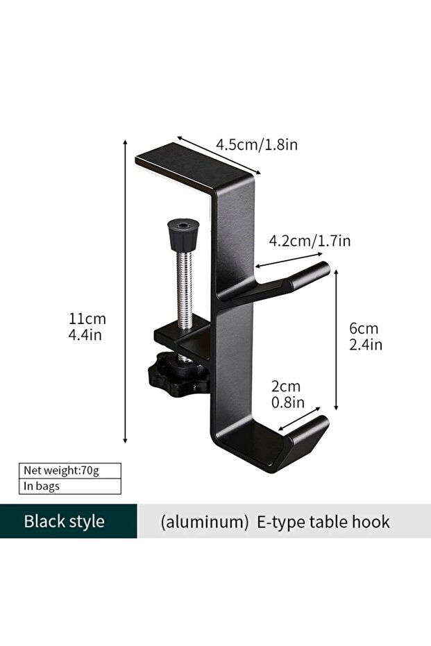 2Pcs B Black Multi-functional Table Hook Punch-free Hanging Bag Hook Student Desk Side Hanging bag A