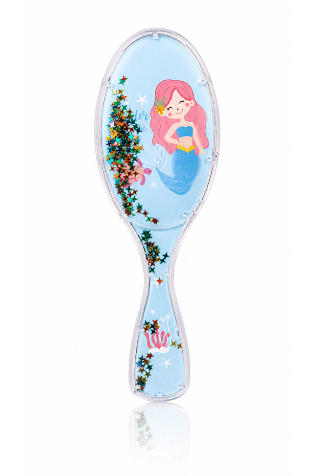 Mermaid Patterned Children's Hair Comb Glittery Massage Brush