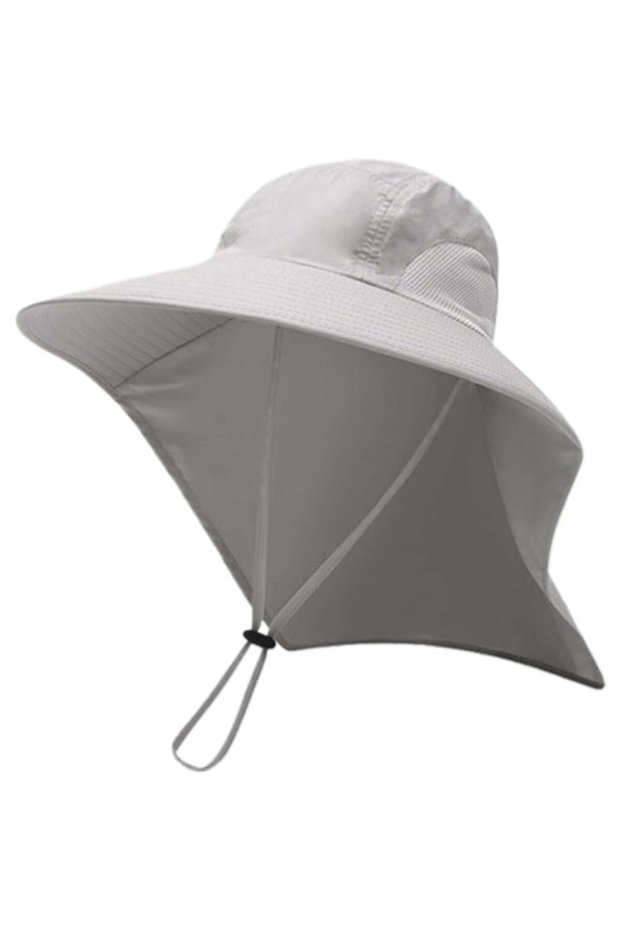 Outdoor fisherman's hat with wide brim, summer sun protection, hiking hat with neck protector, suitable for outdoor hiking, travel fishing - gray