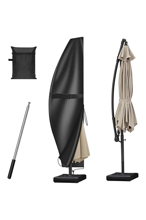 Cantilevered sunshade cover, 2-4 meter canopy with pole, protective cover, windproof, rainproof and UV-protective, outdoor umbrella cover -...