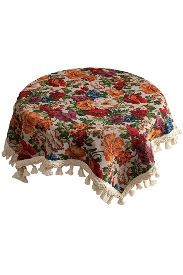 Country-style camping tablecloth, retro coffee tablecloth, tablecloth with tassels (140*140 cm)