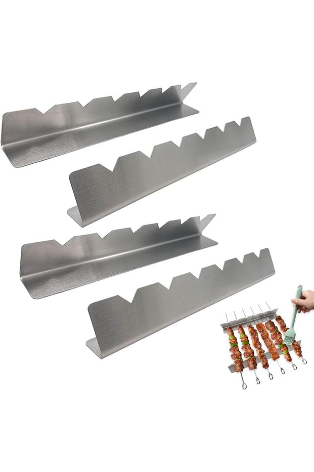 4-piece skewers - SS grill rack - skewer accessory for gas grills - grill rack for 6 skewers - For outdoor - camping - hiking or picnic barbecues