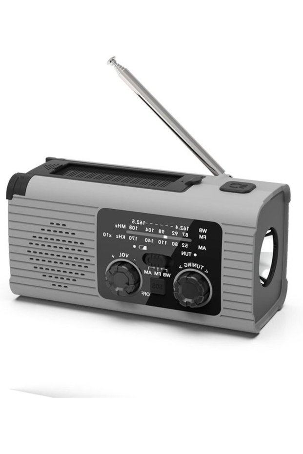 Emergency weather alarm radio, 4000mAh solar manual crank USB rechargeable AM/FM survival radio, Gray