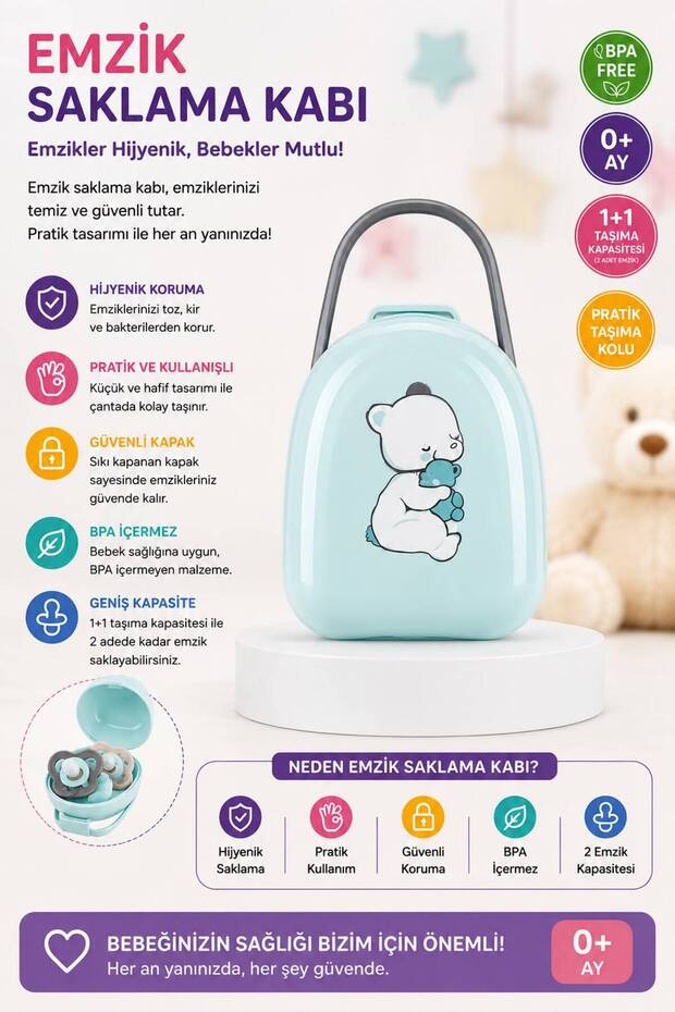 Pacifier Storage Container Bpa-Free 2 Pacifier Capacity Hygienic Pacifier Carrying Box 0+ Months Blue