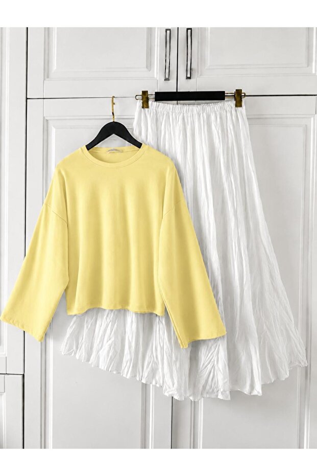 Women's Lined Voile Skirt Detailed Blouse Set
