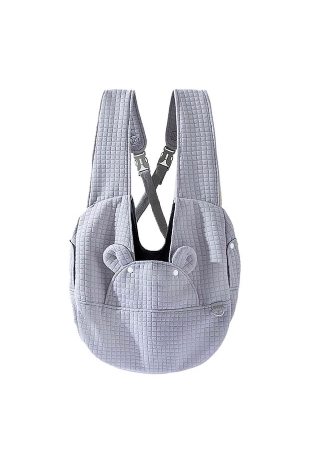 Dog backpack - cute bear-shaped slanted chest bag - dog travel bag - small dog & cat travel bag - small dog & cat Adj. outdoor travel bag (grey)