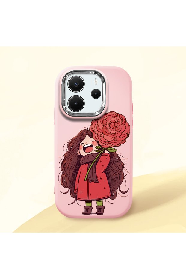 Redmi Note 14 4g Compatible Case Camera Protector Pink Silicone Couple Phone Case Girl Patterned