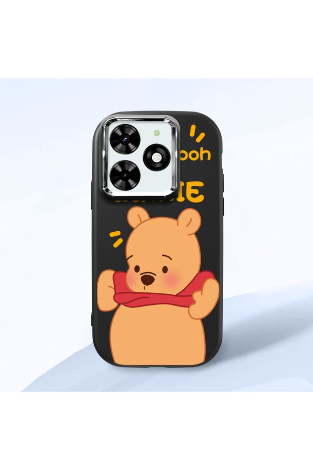 Infinix Hot 40I Compatible Case Camera Protector Black Silicone Couple Phone Case with Bear Pattern