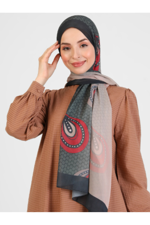 شال بنقشة ريترو - كاكي - 2