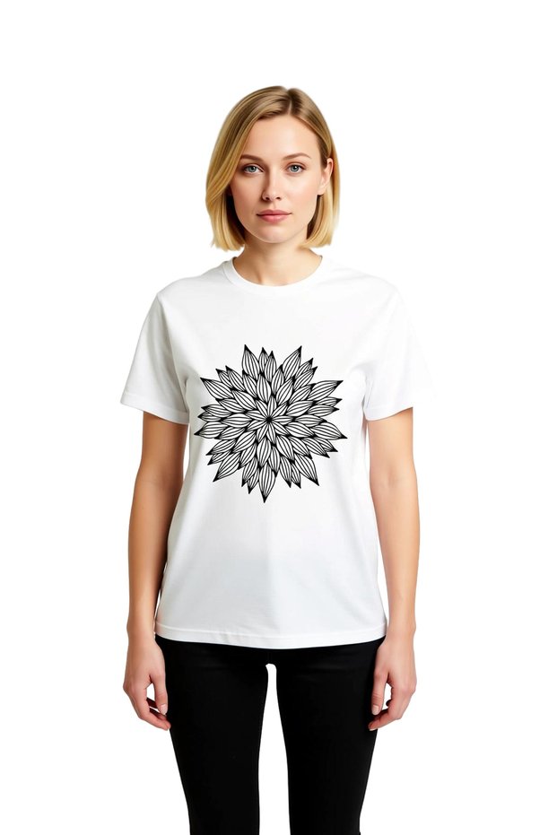 Women's Floral Motif Art Print T-Shirt Line Pattern Relaxed Fit Short Sleeve Round Neck Casual