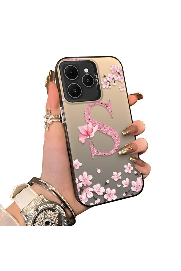 Tecno Spark 40 Compatible Silicone Edge Hard Back Case Couple Phone Case with Letter S Pattern