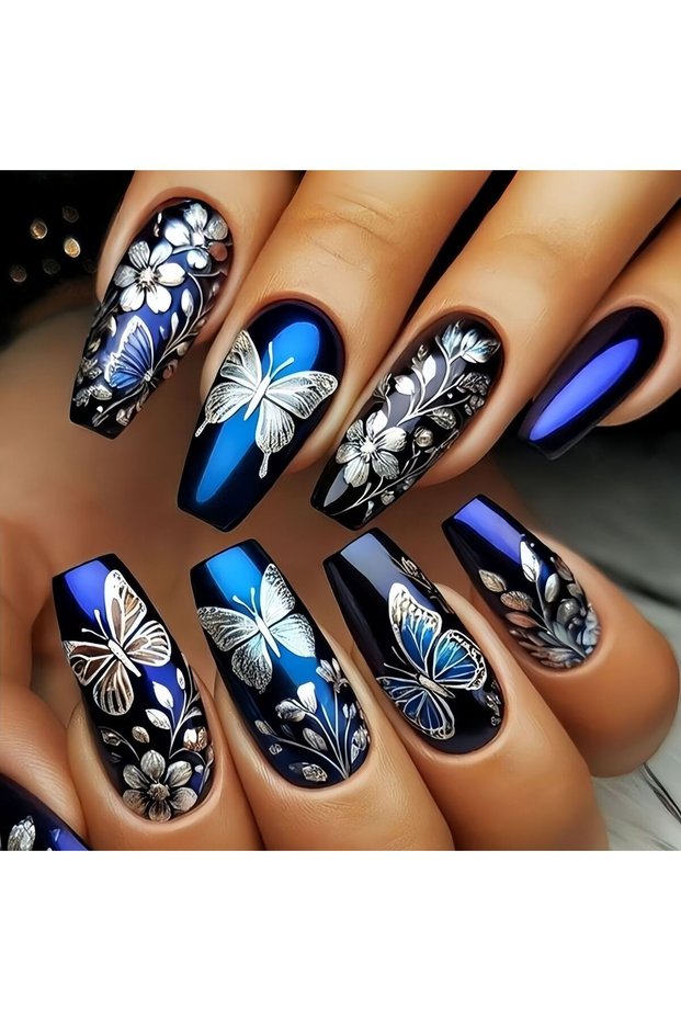 3845 Medium long fake nails for women girls butterfly flowers cute owl design ballet square almond t