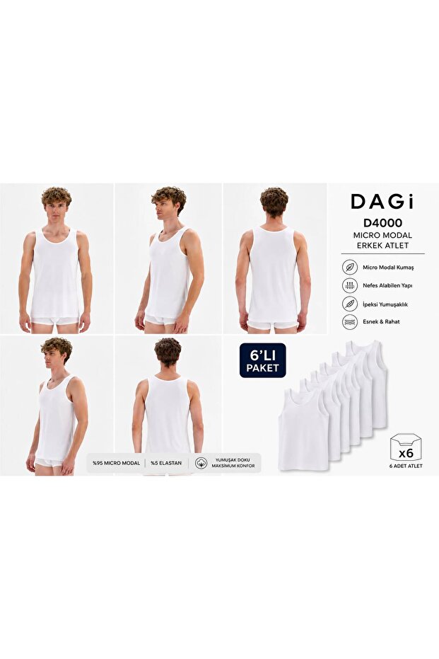 D4000 Men's Micro Modal Undershirts 6 Pack 95% Micro Modal 5% Elastane Premium Underwear