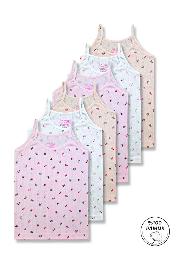 100% Cotton 3-14 Years Old Girls' Thin Strap Jacquard Undershirt Set of 6 / Undershirt / Underwear