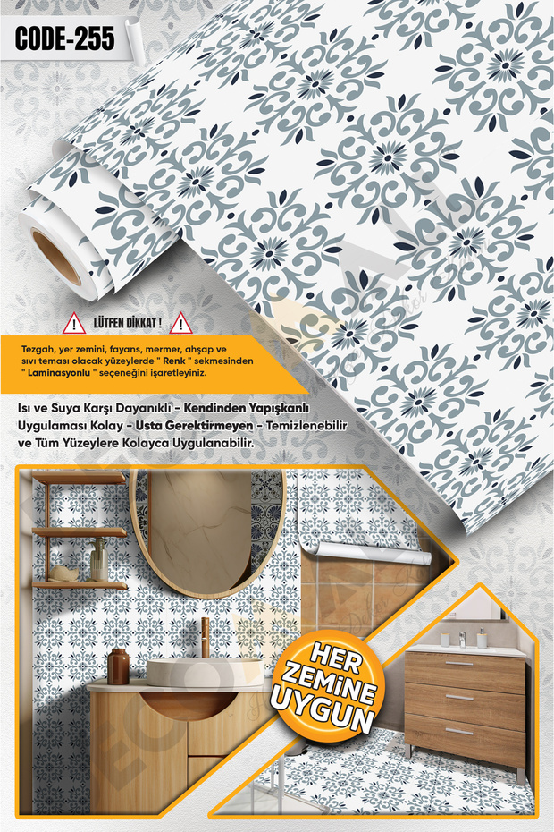 Code-255 Water Resistant Kitchen Bathroom Floor Marble Furniture Tile Adhesive Foil Covering