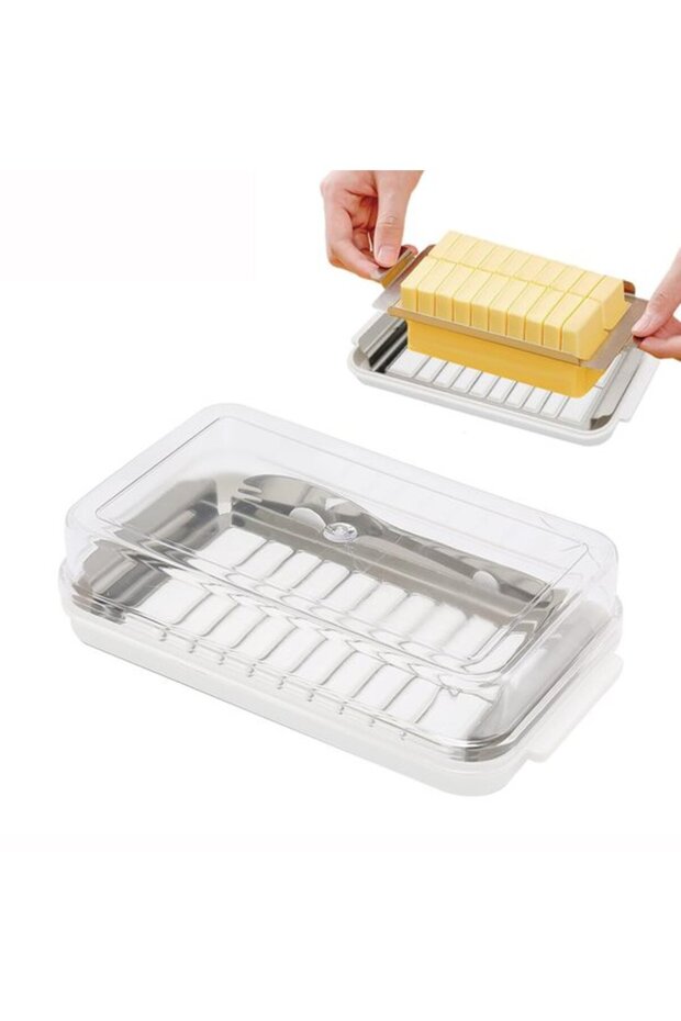 Stainless steel butter slicer storage box with lid, white