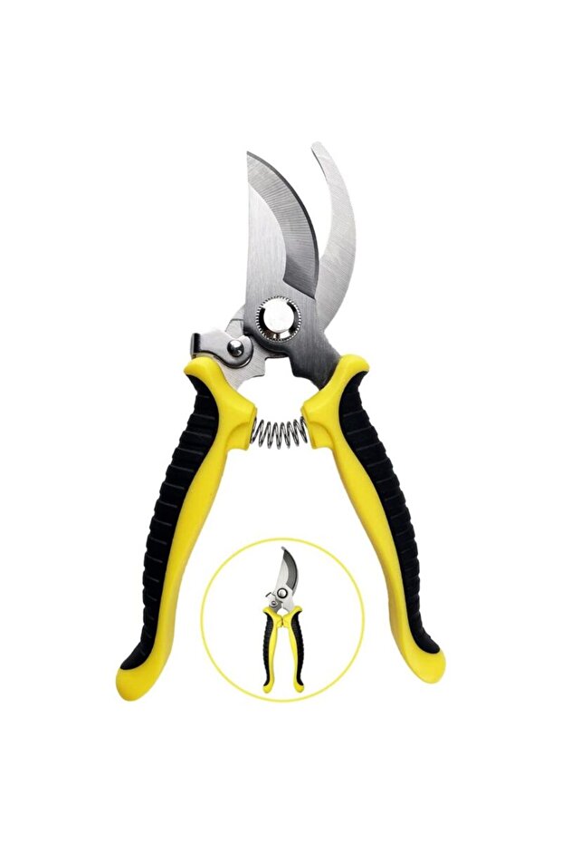 Pruning shears non-slip locking handles yellow.