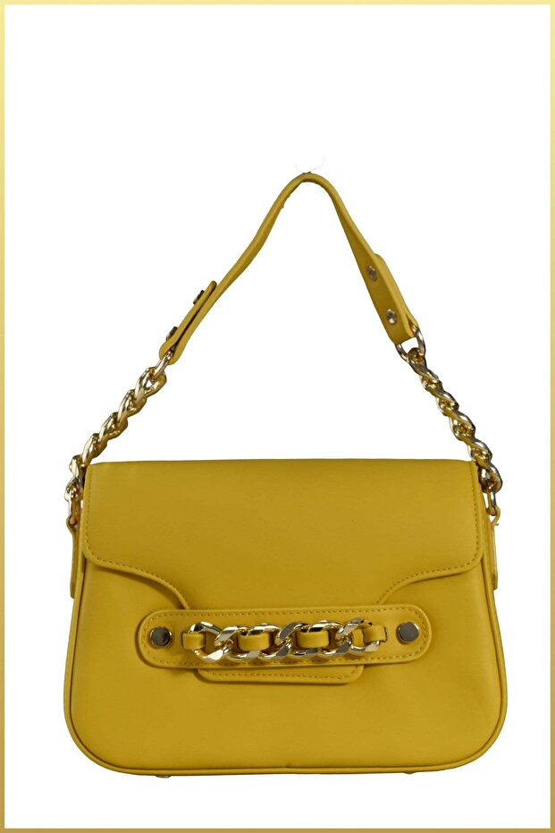 Lia Women's Hand and Shoulder Bag with Chain Buckle Accessories - Yellow