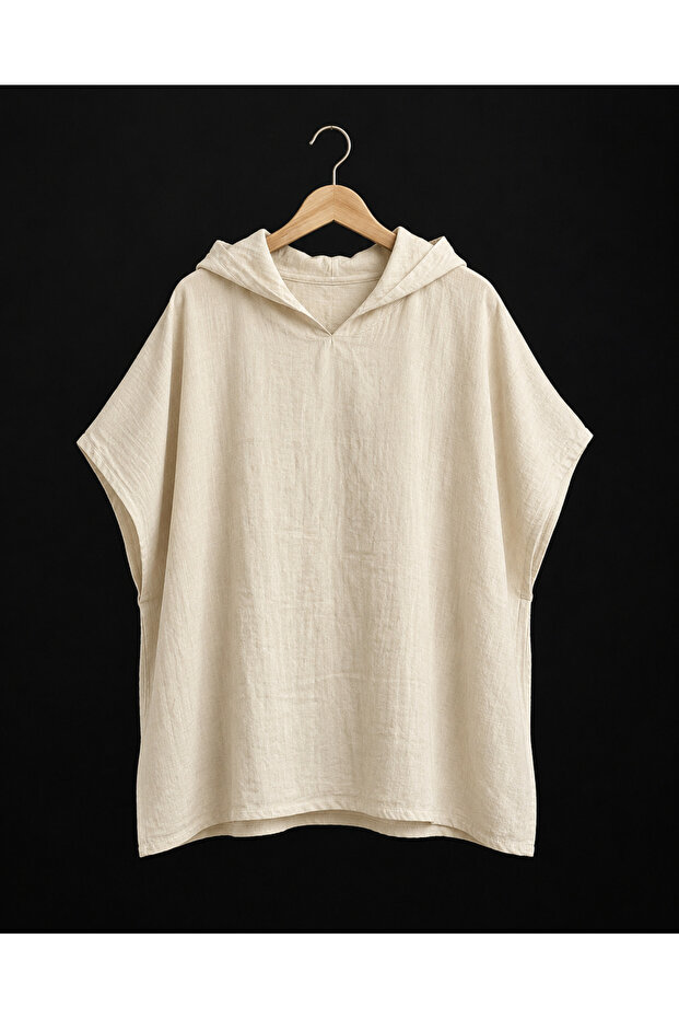 100% Cotton Cream Handwoven Adult Poncho, Hooded Bathrobe & Beach Towel
