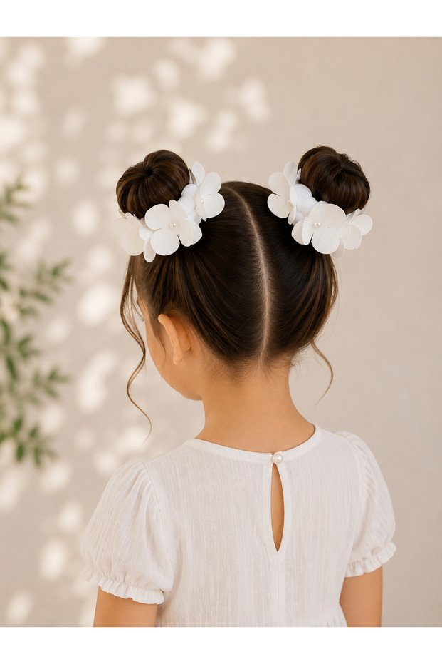 Women's - Girls' Pearl Hydrangea Flower Bun Buckle Set of 2