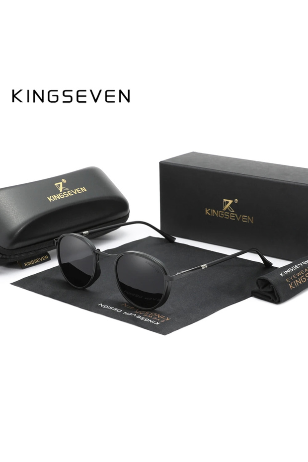 Black Gray KINGSEVEN Brand Original Causal Round Frame Sunglasses Men Polarized UV400 Luxury Retro W