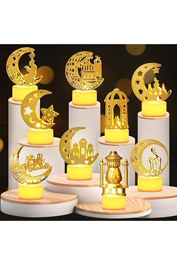 أضواء رمضان، مجموعة من 9 فوانيس رمضانية للديكور المنزلي، شموع LED لعيد مبارك