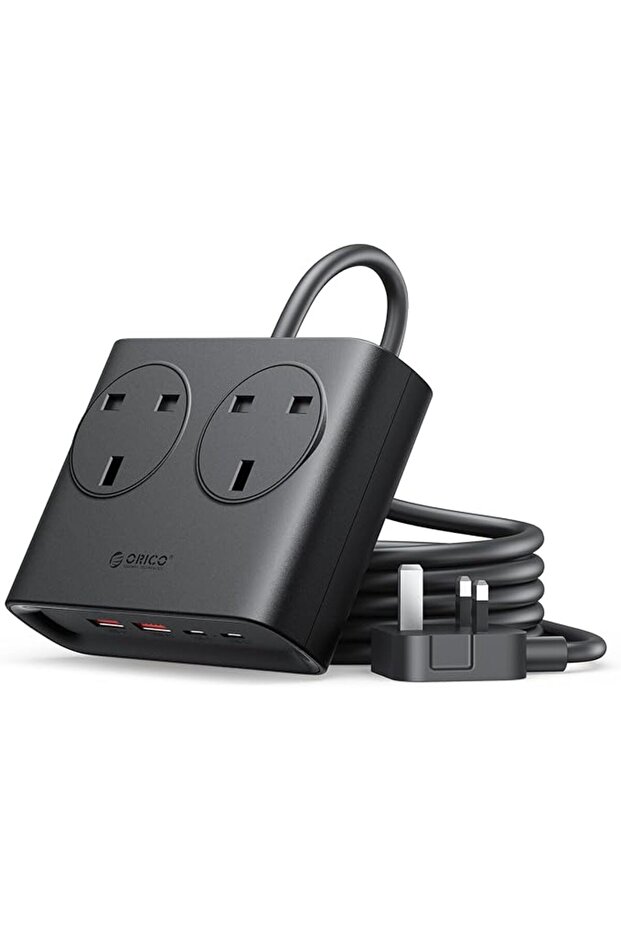 وصلة تمديد كهربائية بقوة 20 واط مع منافذ USB، مقبس تمديد ثنائي المنافذ مع منفذين USB-C ومنفذين USB-A، طول 1.6 متر