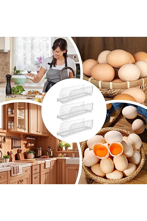 3-Tier Stackable Egg Organizer, Rolling Egg Holder for Refrigerator, Space Saving Kitchen Storage, E - 6