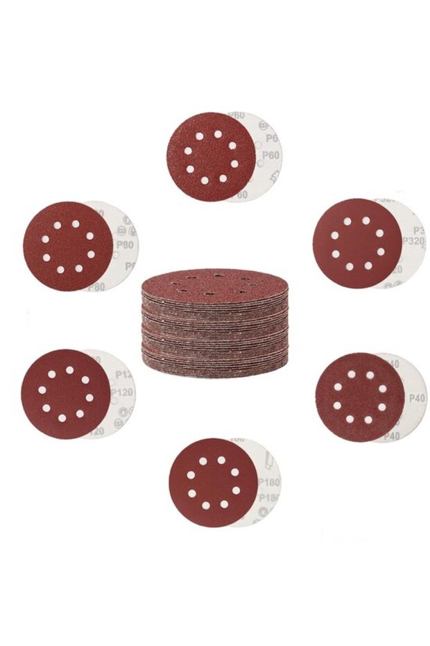 Sandpaper pads 30pc 5" 8-hole red grit 40-320.