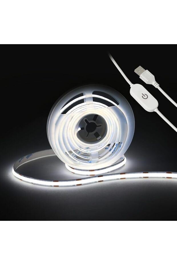 شريط إضاءة LED، 13.12 قدم/4 متر، 640 مصباح LED، قابل للتعتيم باللمس بدون خطوات، شريط إضاءة LED من نوع COB، 6000 كلفن أبيض، 10 واط.