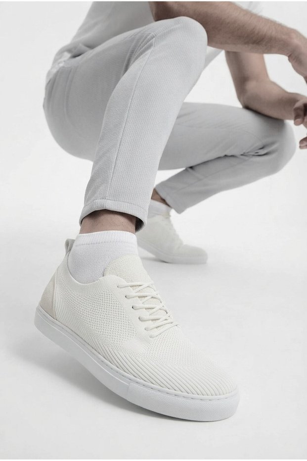 Zrk-X101 Premium Breathable White Knitwear Lace-Up Casual Men's Sneaker