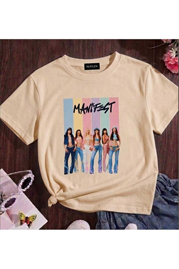 New Beige Manifest Design Printed T-Shirt