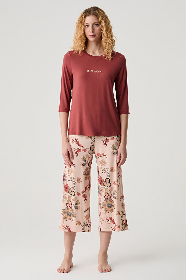Authentic Floral Patterned Capri Pajama Set