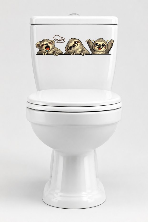 Toilet Sticker Three Cute Lazy Animals Sleepy, Enjoyable and Joyful Fun Bathroom Sticker Set