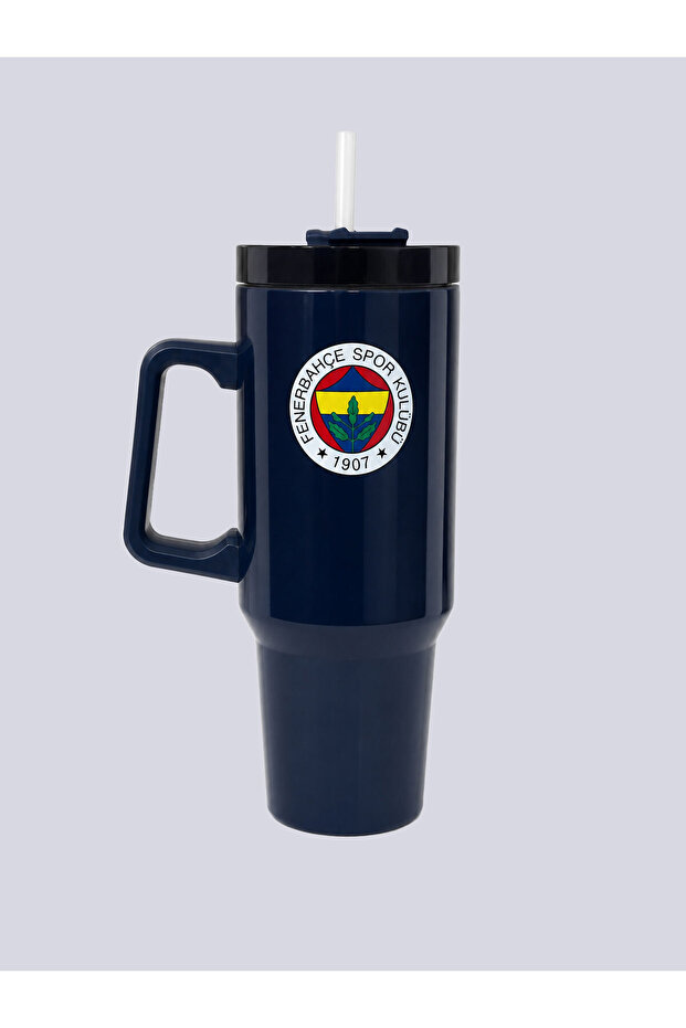Licensed Thermos Mug with Straw and Handle - Navy Blue Stainless Steel Flask 1.20 Liters