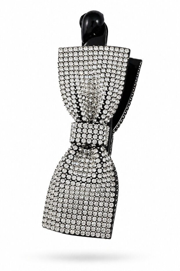 Stone-Embellished Bow Model Banana Buckle 10 cm - Stylish and Durable
