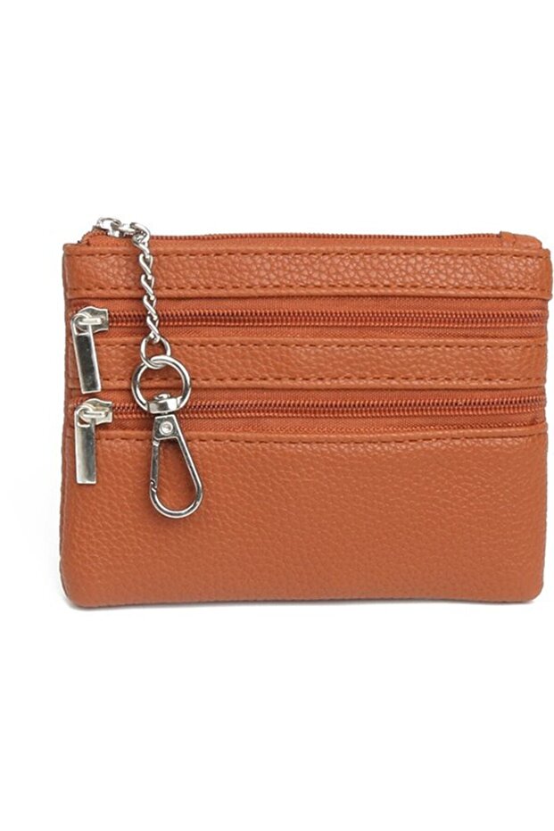 Women's wallet chestnut brown with key ring.