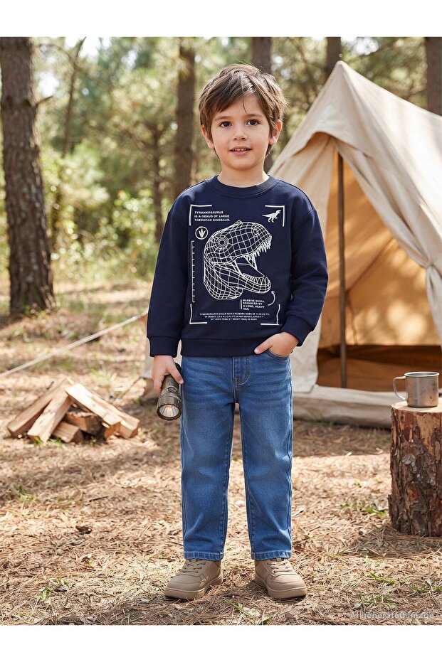 Cyber Trex Printed Sweatshirt for 2-5 Years Km - Navy Blue