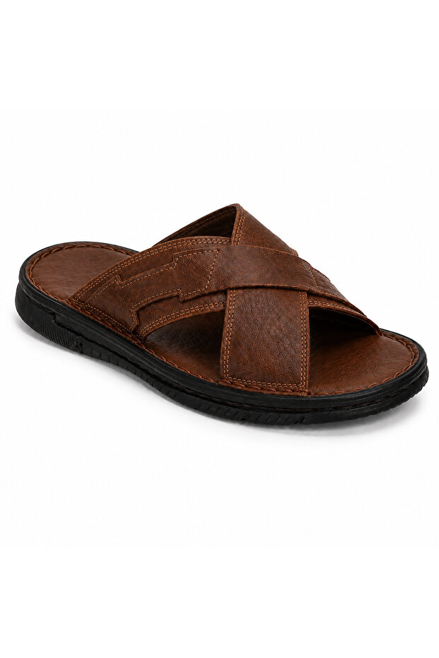 Genuine Leather Men's Tan Slippers (Cb571)