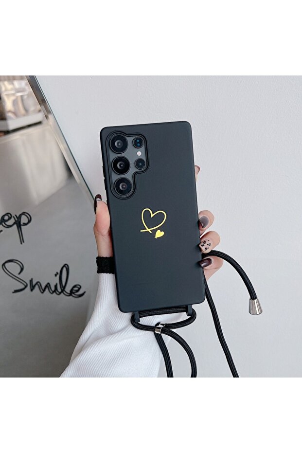 S26 Ultra Black Love Love Lanyard Case For Samsung Galaxy S26 Ultra S25 FE S21 S22 S23 S24 Plus Shoc